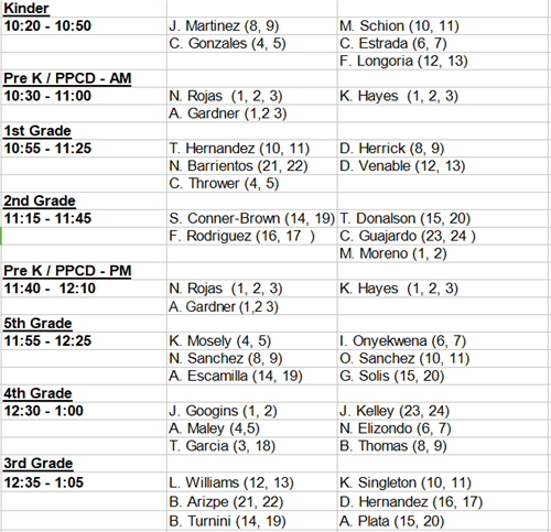  MacArthur Elementary's Lunch Schedule 