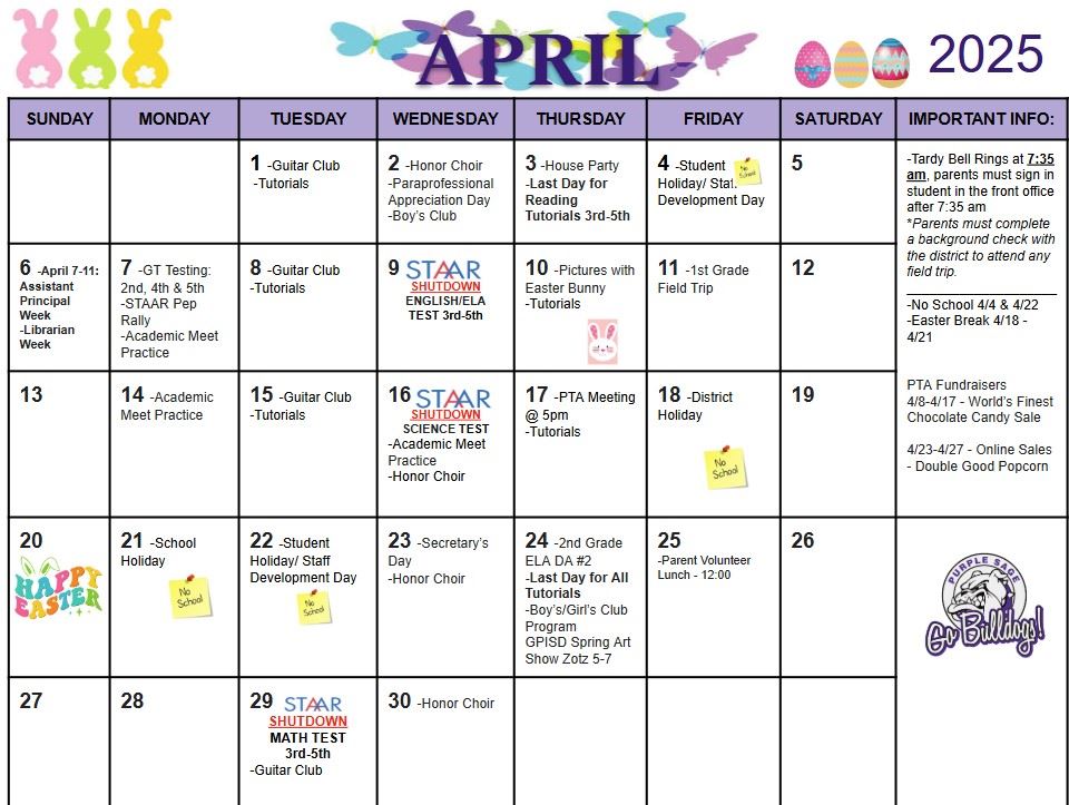  April Calendar 